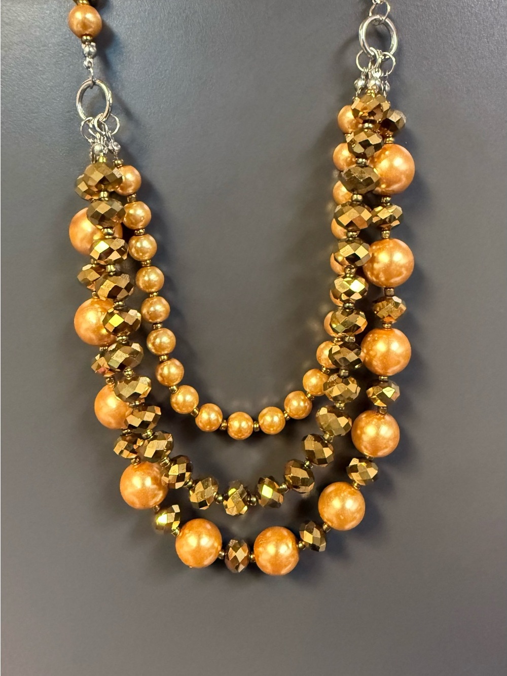 Precious Collection - 24” Three-strand Beaded Necklace & Matching Earrings
